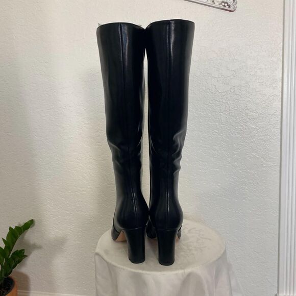 NEW 90s Style Black Faux Leather Smooth Pointy Knee High Heel Boots US 9.5 - Picture 5 of 8